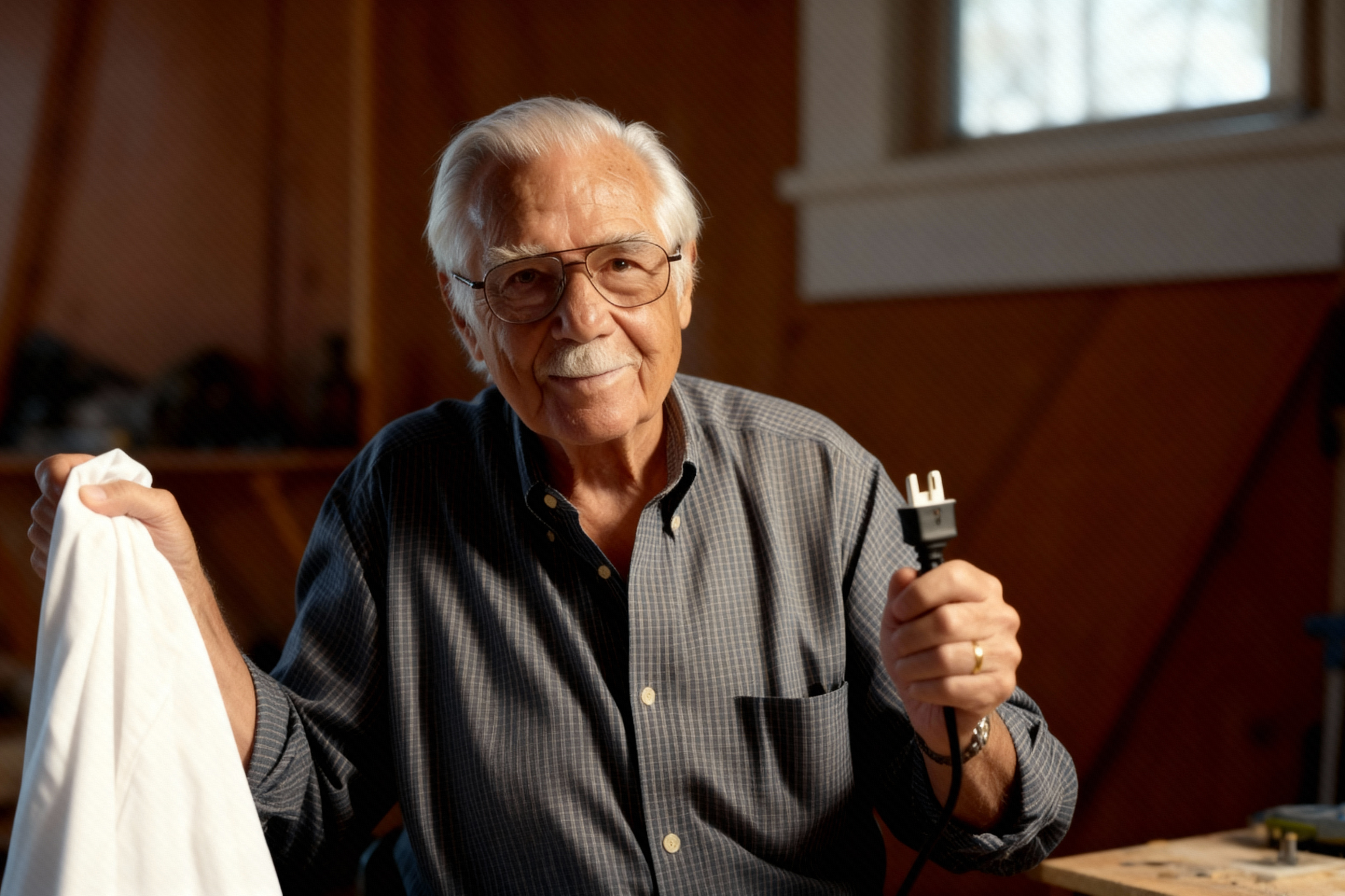 Tom Davidson holding a grounding sheet and plug