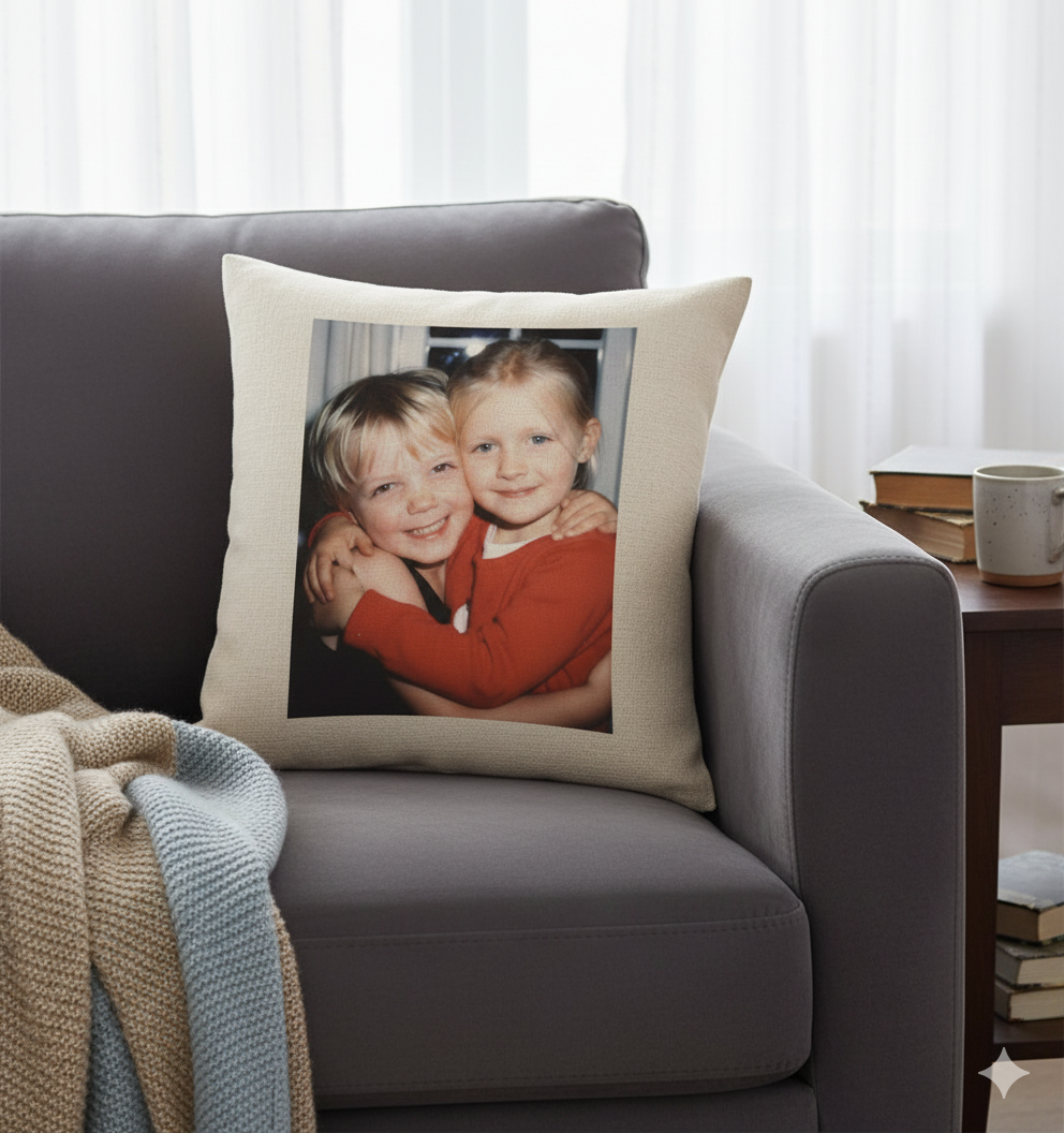Childhood Memory Pillow on couch