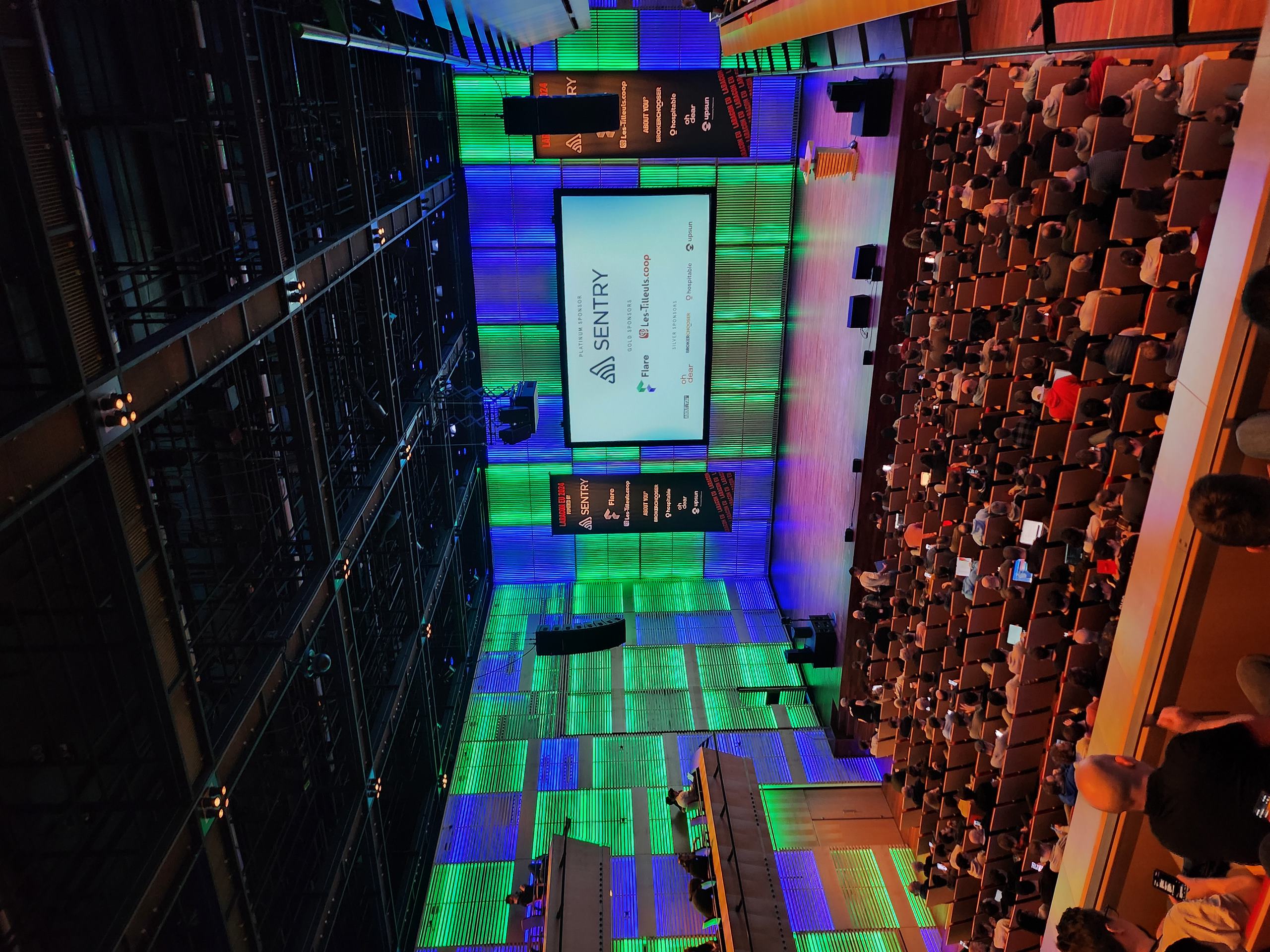 Conference venue with sponsor branding